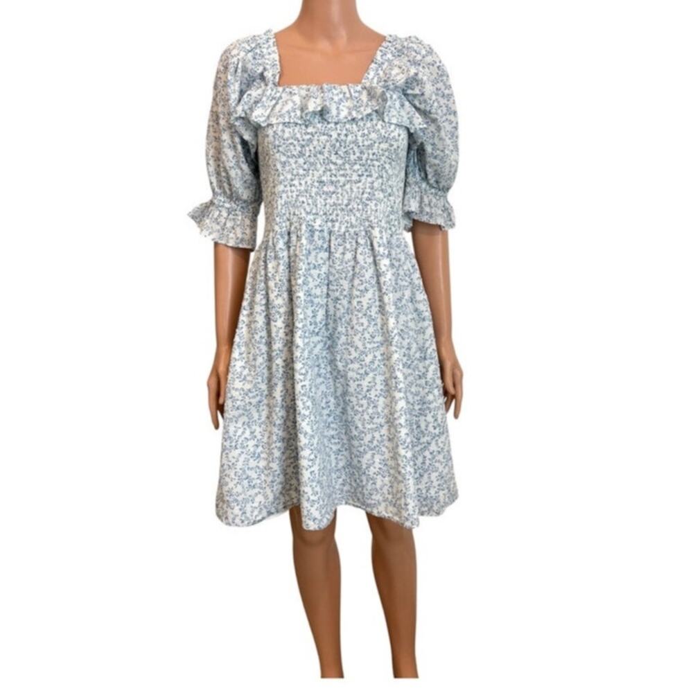 WAYF 1X Tonya puff sleeve square neck floral smocked dress D3 3534